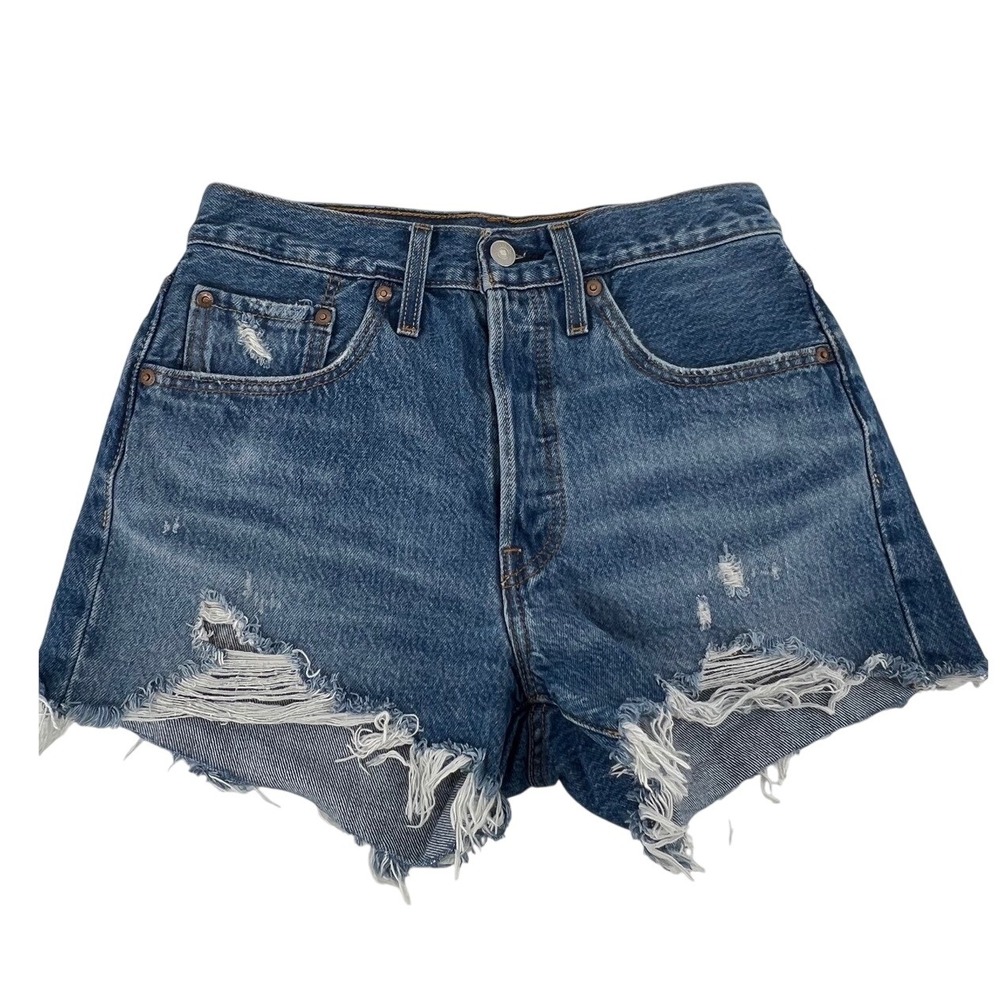 Levi's 501 Denim Shorts Women's Distressed Ripped Blue